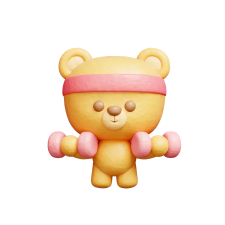 3 D Cute Bear Exercising With Dumbbells Cartoon Animal Character 3 D Rendering 3D Illustration