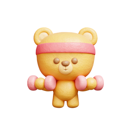 Bear Exercising With Dumbbells  3D Illustration