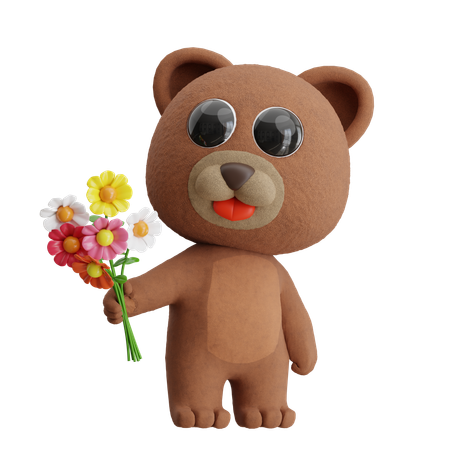 Bear Giving Flowers  3D Illustration