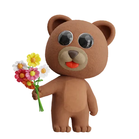 Bear Giving Flowers  3D Illustration