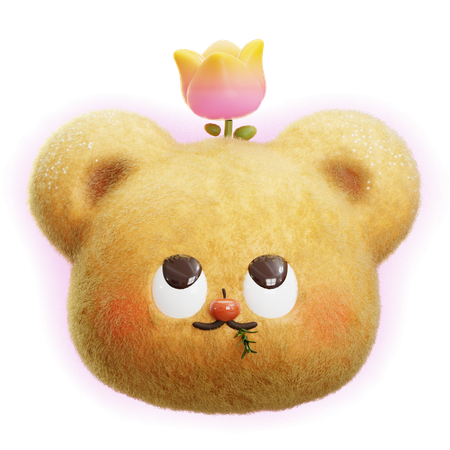 Bear Happy With Flower  3D Icon