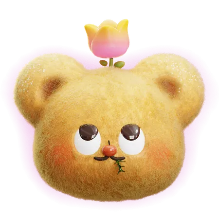 Bear Happy With Flower  3D Icon