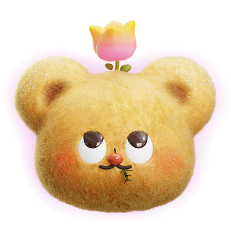 Bear Happy With Flower  3D Icon