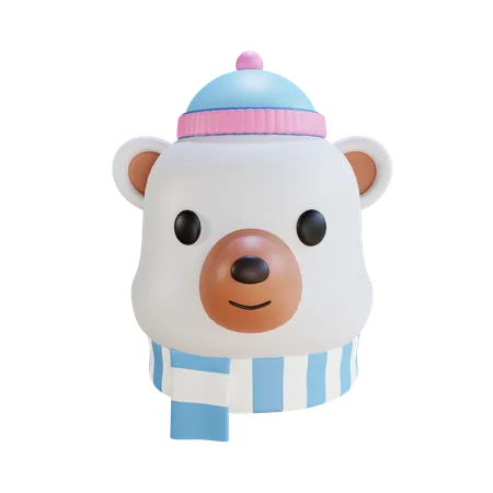 Christmas Head Bear With Shall And Cap 3D Icon