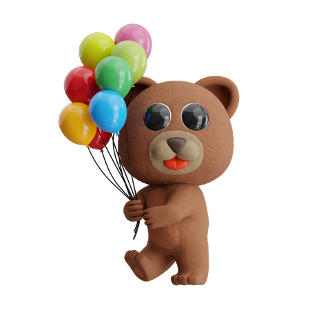 Bear Holding Balloon  3D Illustration