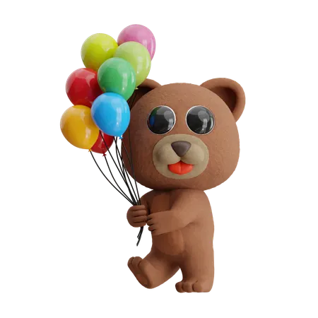 Bear Holding Balloon  3D Illustration