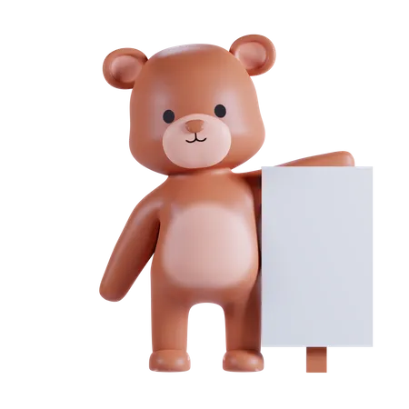 Bear Holding Blank Space Board  3D Illustration