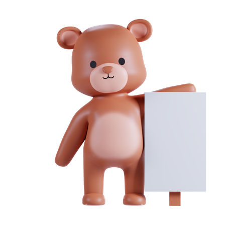 Bear Holding Blank Space Board 3D Illustration