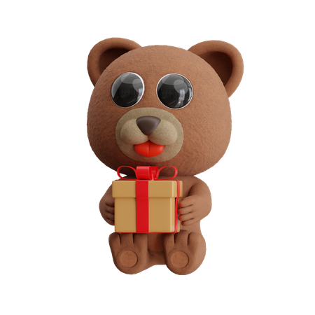 선물 상자를 들고 있는 곰  3D Illustration