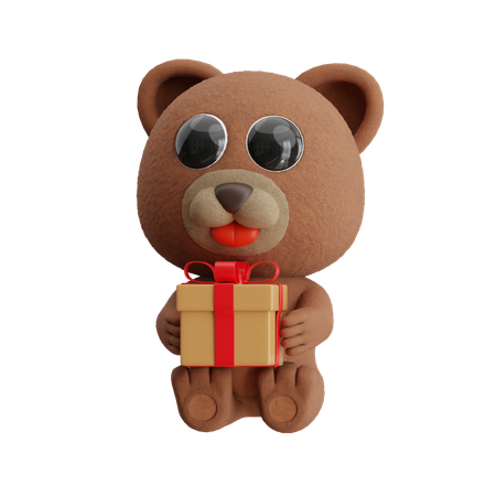 Bear Holding Gift Box  3D Illustration