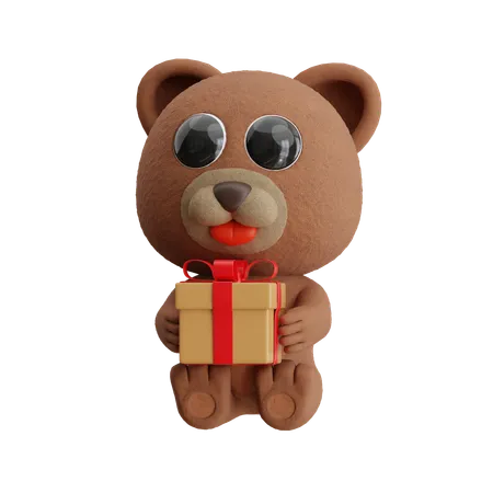 Bear Holding Gift Box  3D Illustration