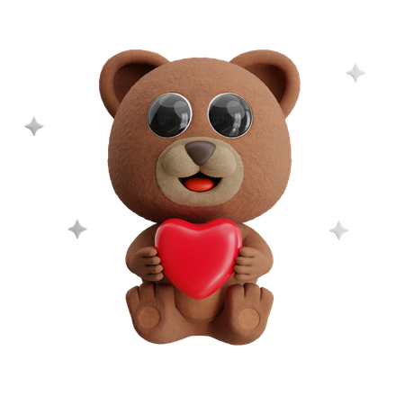 Bear Holding Heart  3D Illustration