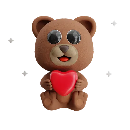Bear Holding Heart  3D Illustration