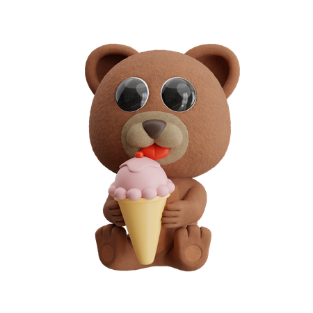 Bear Holding Ice Cream Cone  3D Illustration