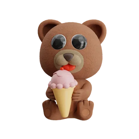 Bear Holding Ice Cream Cone  3D Illustration