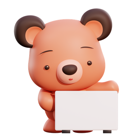 Bear Holding Placard  3D Illustration