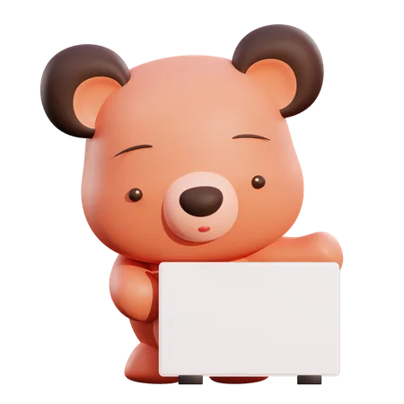 Bear Holding Placard  3D Illustration