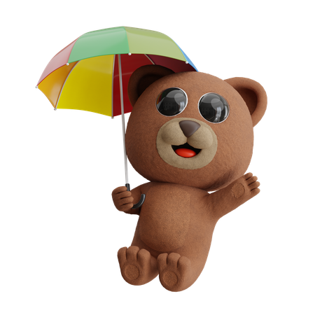 우산을 든 곰  3D Illustration