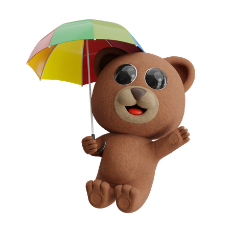 Bear Holding Umbrella  3D Illustration
