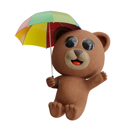 Bear Holding Umbrella  3D Illustration