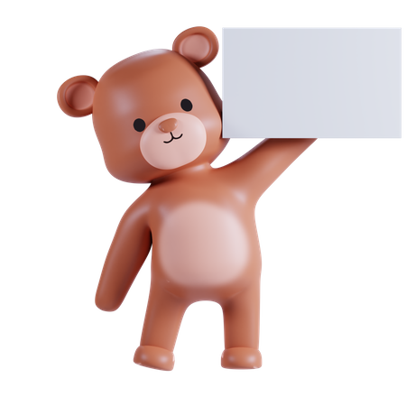 Bear Holding White Paper 3D Illustration