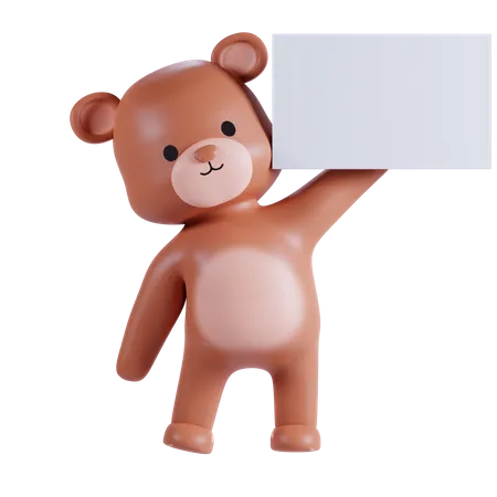Bear Holding White Paper 3D Illustration