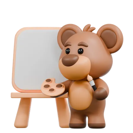 Bear is Painting  3D Illustration