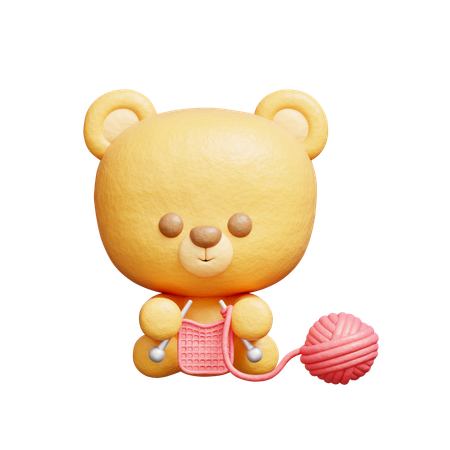 Bear Knitting  3D Illustration