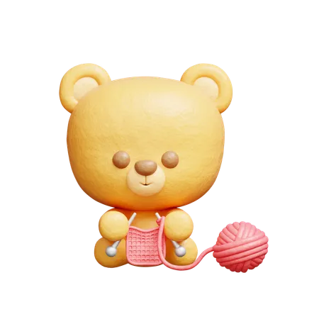 Bear Knitting  3D Illustration