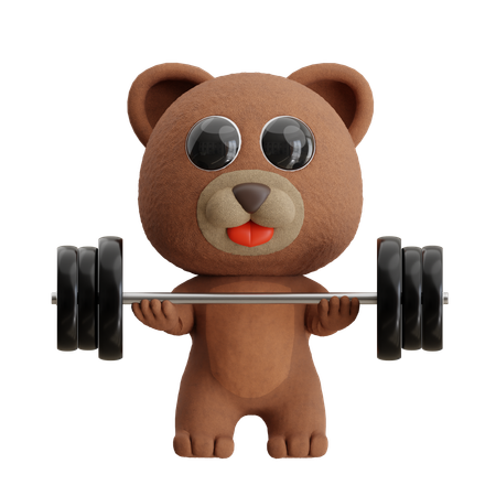 バーベルを持ち上げるクマ  3D Illustration
