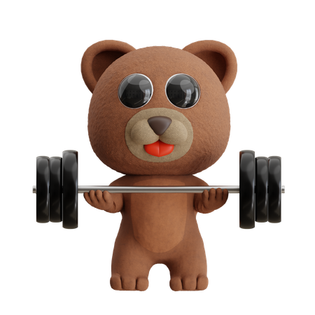 Bear Lifting Barbell  3D Illustration