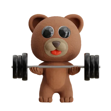 Bear Lifting Barbell  3D Illustration