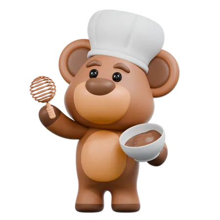 Bear Make Cake  3D Illustration