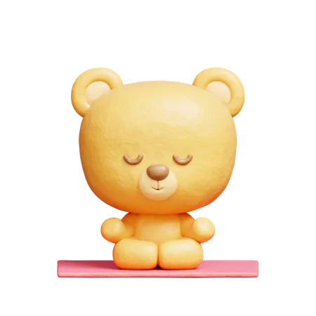 3 D Cute Bear Meditation Yoga Cartoon Animal Character 3 D Rendering 3D Illustration