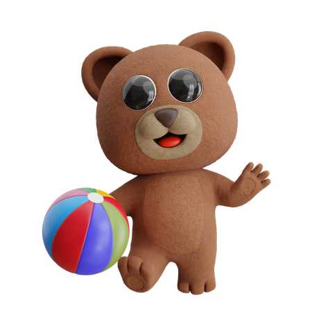 Bear Playing Ball  3D Illustration