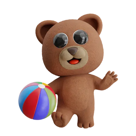 Bear Playing Ball  3D Illustration
