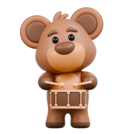 Bear Playing Drum  3D Illustration