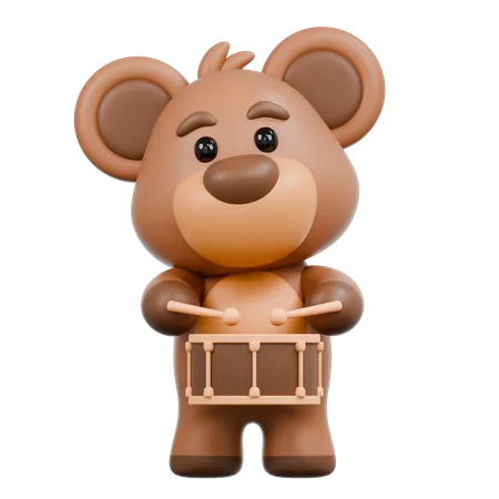 Bear Playing Drum  3D Illustration