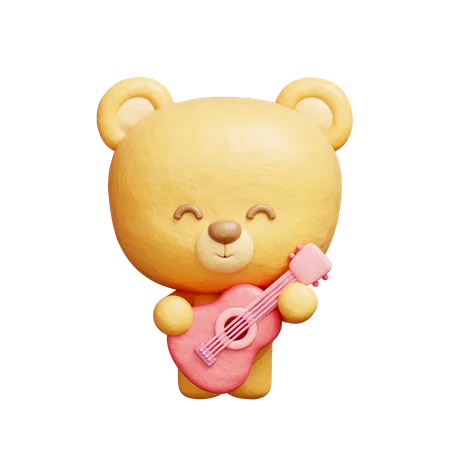 Bear Playing Guitar  3D Illustration