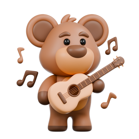 Bear Playing Guitar  3D Illustration