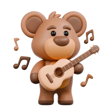 Bear Playing Guitar  3D Illustration