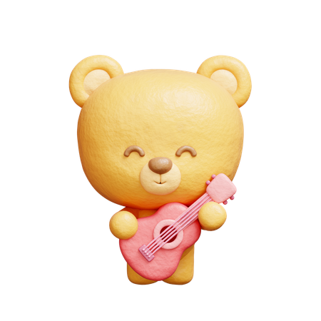 Bear Playing Guitar  3D Illustration