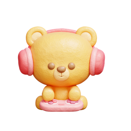 Bear Playing Video Game  3D Illustration