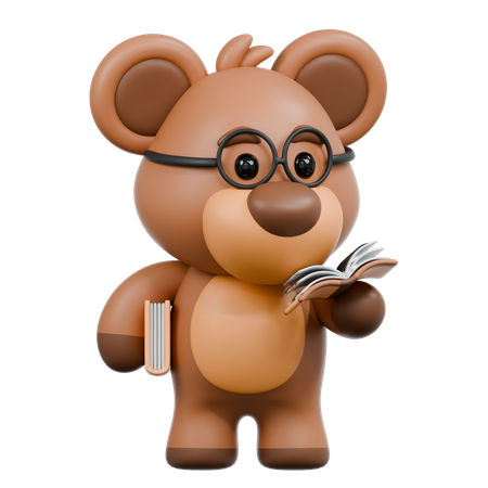 Bear Read a Book  3D Illustration