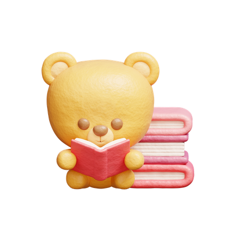 Bear Reading A Book  3D Illustration