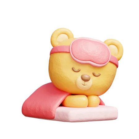 3 D Cute Bear Sleeping Cartoon Animal Character 3 D Rendering 3D Illustration