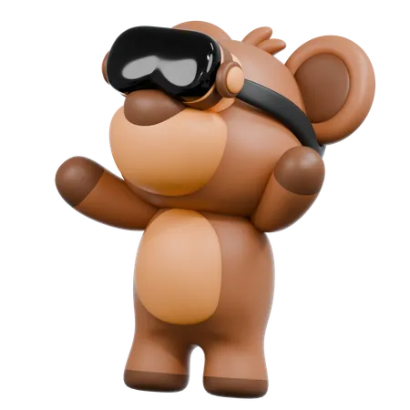 Bear Using VR Glasess  3D Illustration