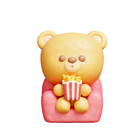 Bear Watching A Movie  3D Illustration