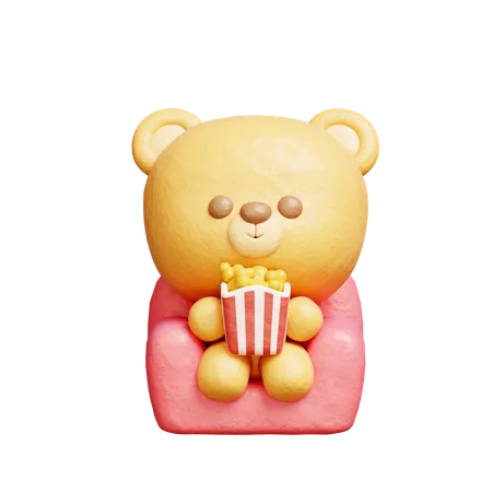 Bear Watching A Movie  3D Illustration