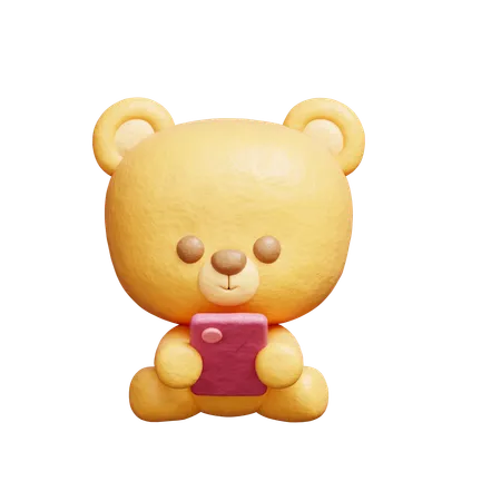 Bear Watching On Smartphone  3D Illustration